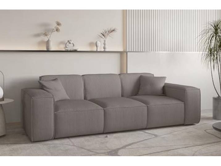 Fun Möbel Sofa Designersofa CELES Premium 3-Sitzer in Stoff Scala (Taupe)