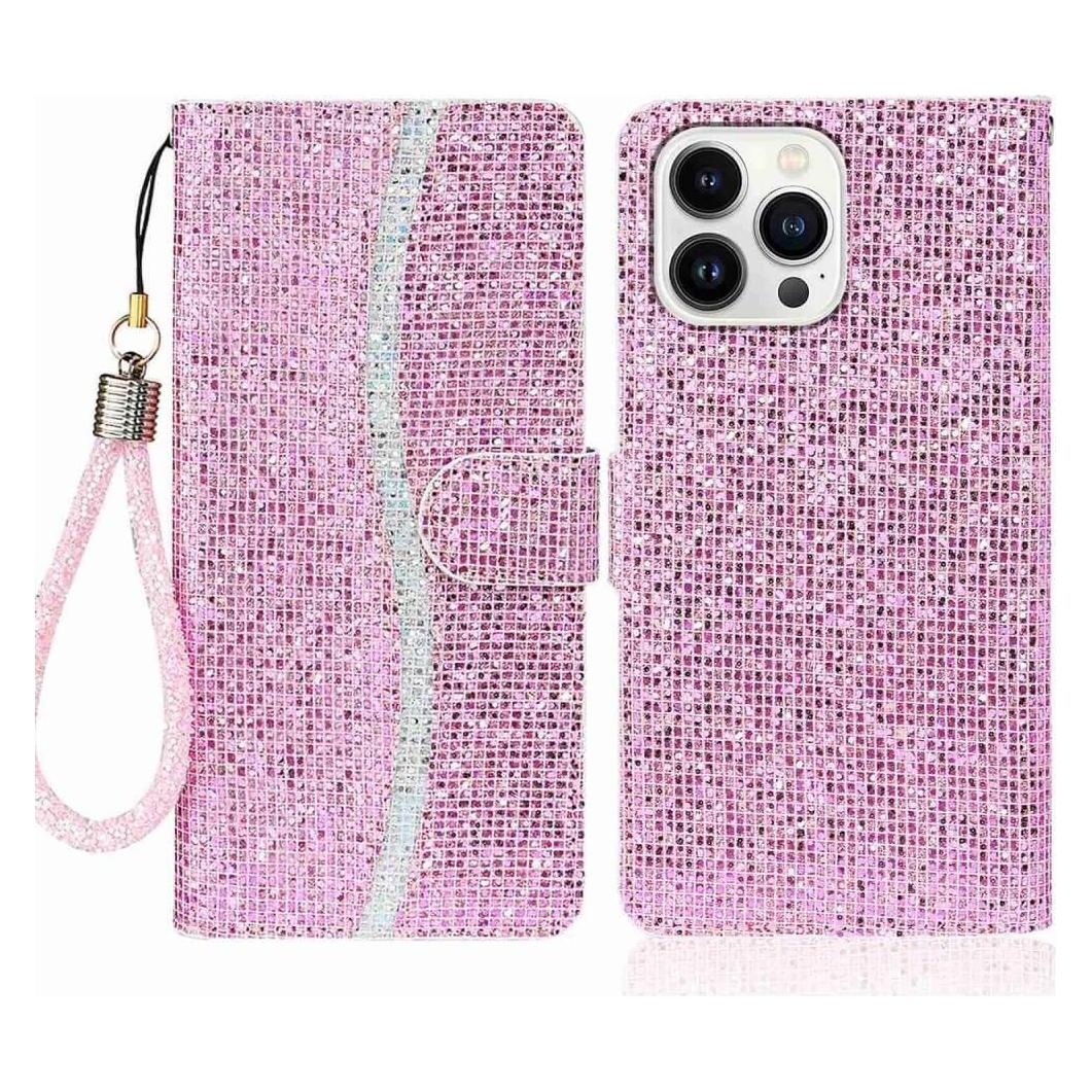 Cover-Discount iPhone 14 Pro Max - Glitter Leder Etui rosa (Apple iPhone 14 Pro Max) (660106168E)