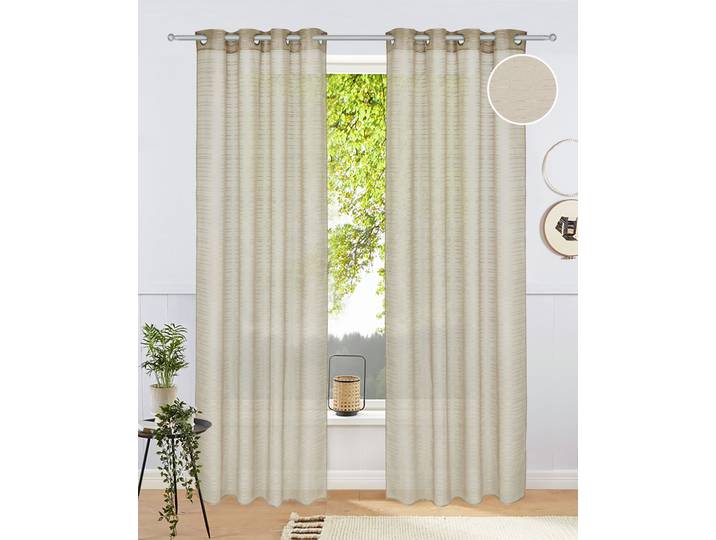 Gardine BRUNO BANANI Linus, 1 Stück, Ösen, halbtransparent, eingewebte Querstreifen Gr. 4, beige (braun), B:130cm H:245cm, Polyester, Gardinen, Gardine, 1 Schal, eingewebte Querstreifen