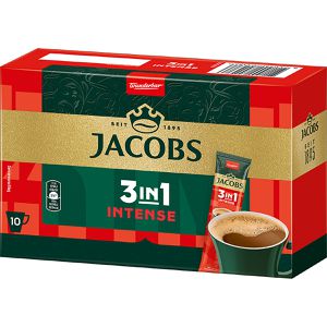 Jacobs Kaffee 3 in 1 Intense, löslicher Kaffee mit Kaffeeweißer & Zucker, 10 Portionssticks