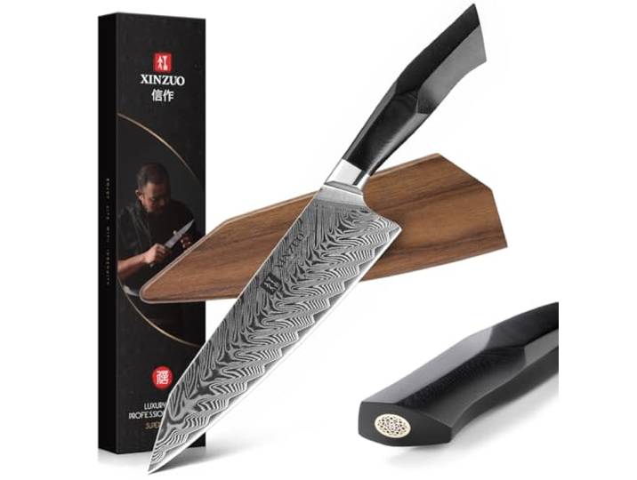 XINZUO Damaststahl Kochmesser, 21.5cm Kiritsuke Chefmesser Profi geschmiedet Gyuto Küchenmesser, Militärqualität G10 Griff mit Magnetscheide -Feng Series