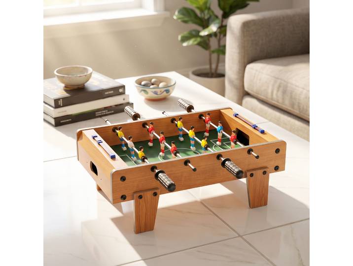 SPORTNOW Babyfoot Mini Table Bois Naturel 50,6x50,5cm 2 Balles