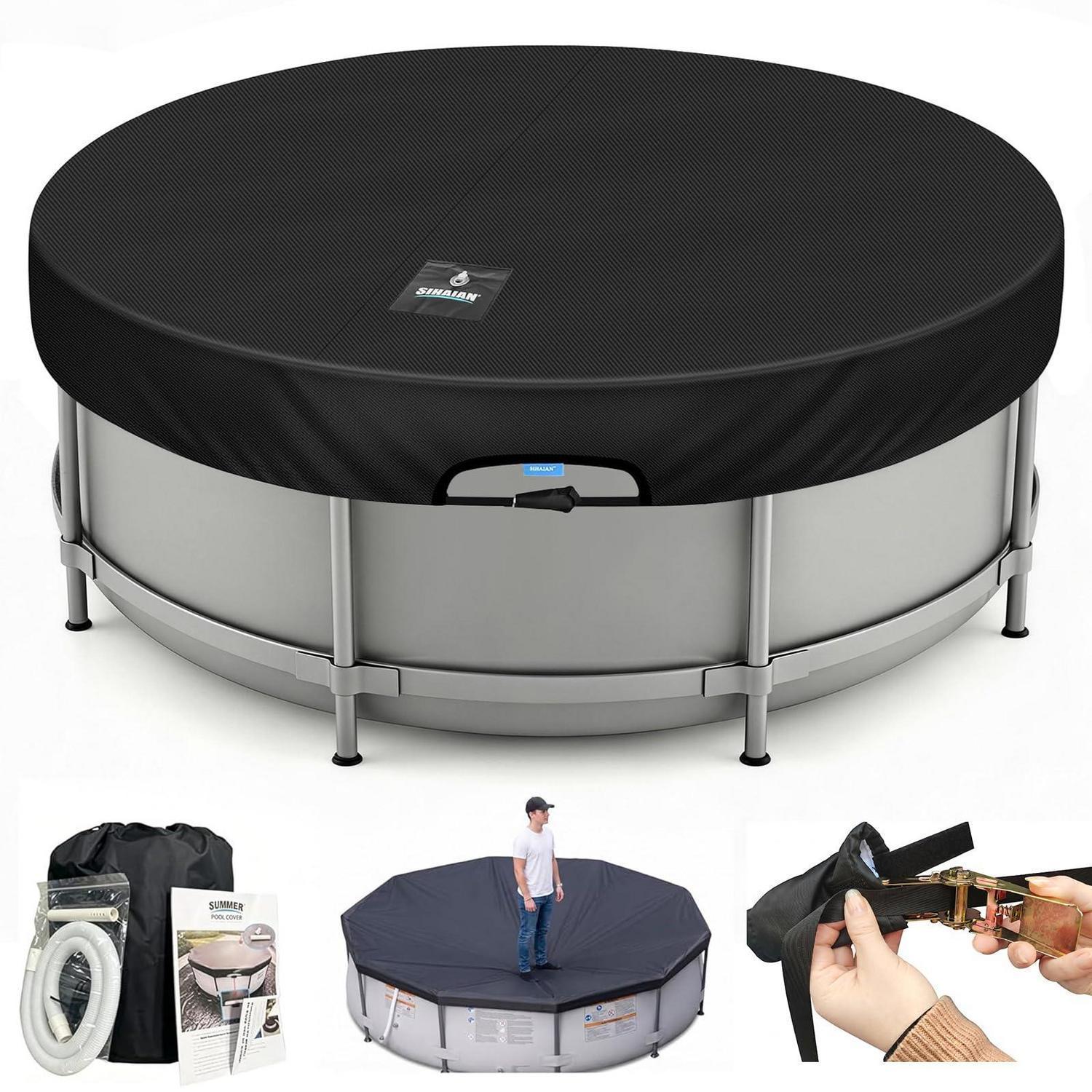 Poolabdeckung Rund 1006 cm Solar Abdeckung mit Abfluss Schwarz