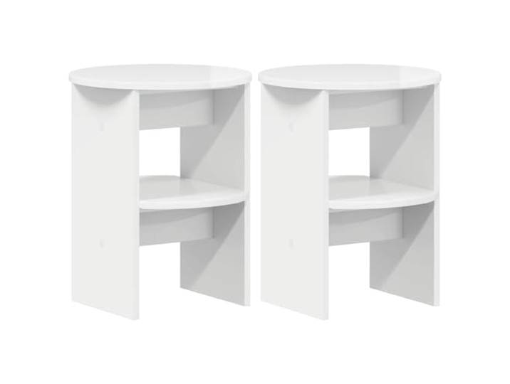 HKTMGDNG Seitenschrank 2er Set Hochglanz Weiß Ø40x50 cm Holzwerkstoff Kompakter Beistelltisch für Wohnzimmer und Schlafzimmer mit 2 Ablagen, stabiler Holzwerkstoff in moderner Runder Form.