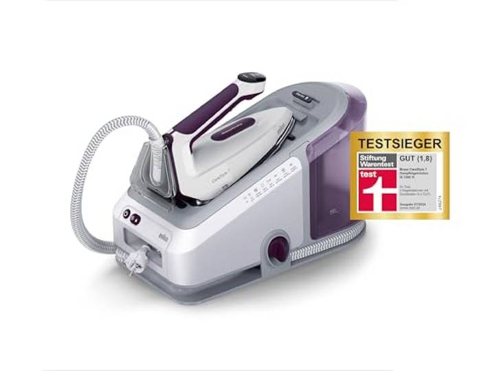 Braun CareStyle 7 IS 7266 VI Dampfbügelstation, FreeGlide 3D Bügelsohle, iCare-, iMode- & Vertikaldampf-Funktion, FastClean, Dampfstoß 550 g/min, Abnehmbarer 2 L Wassertank, 2700 W, Weiss-Violett