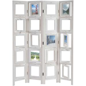 Mendler Paravent Fotogalerie II, innen, 4-teilig, aus Holz, mit Bilderrahmen, weiß, 125 x 160 cm