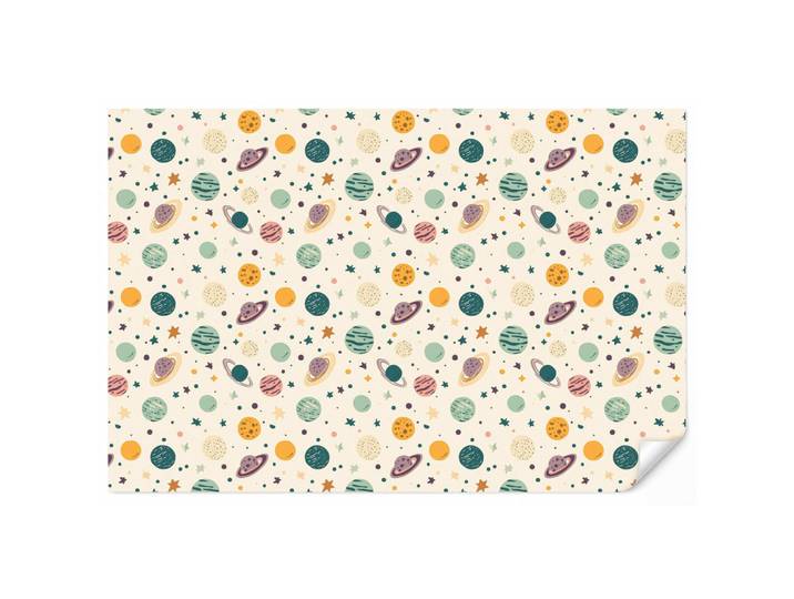 OnlyWow Kindertapete - Planeten - Retro - Farbenfroh - 350x220 cm, Creme, Papier, Rechteckig, 350x220 cm, Tapeten & Wandverkleidungen, Vliestapeten