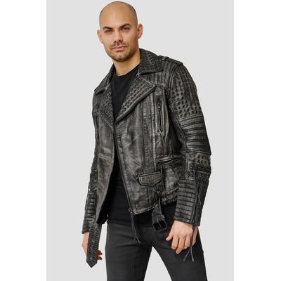 Lederjacke TRUEPRODIGY "Geralt mit Ösen und Waschung", Herren, Gr. S, schwarz, Obermaterial: 100% Ziegenleder goatskin., slim fit, Jacken