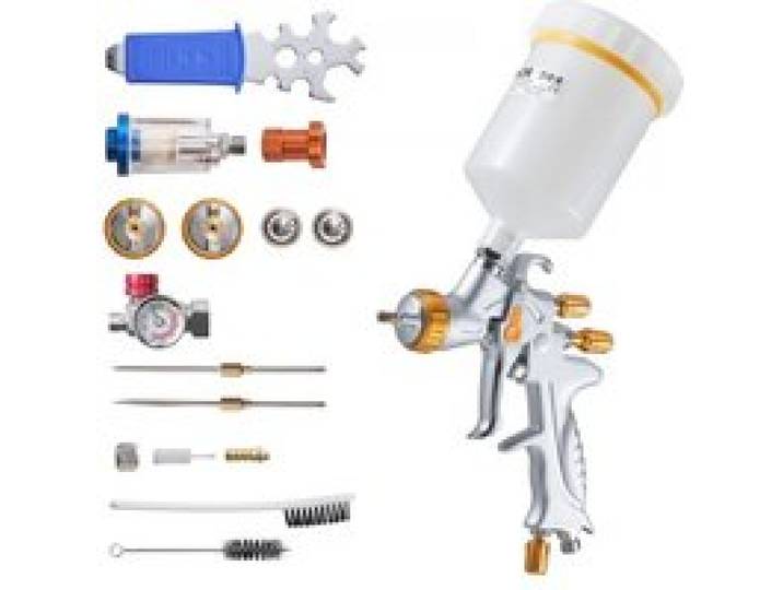 VEVOR HVLP Lackierpistole, Spritzpistole mit Schwerkraftzufuhr & 3 Düsen (1,3/1,4/1,7 mm), 600 ml Fassungsvermögen, Sprühpistole mit Luftregler für Autogrundierungen, Klarlacke & Decklacke