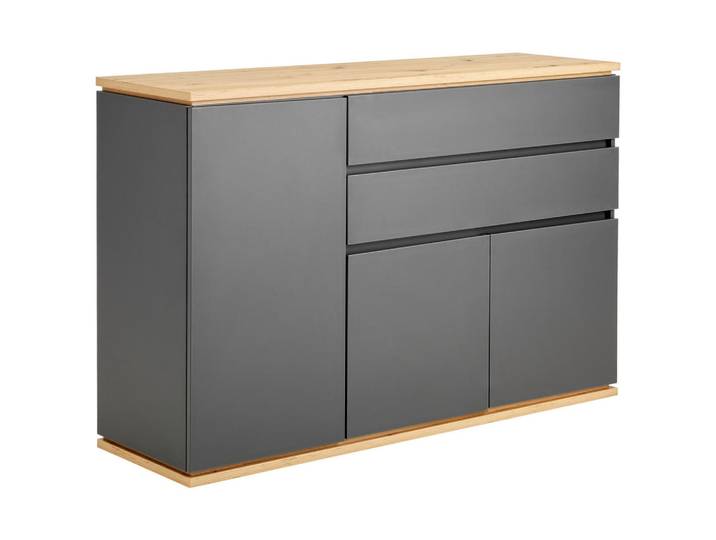 XORA Kommode YAMAEL, modernes Design in Graphit, Soft-Close-Funktion, 3 Drehtüren, 2 Schubkästen