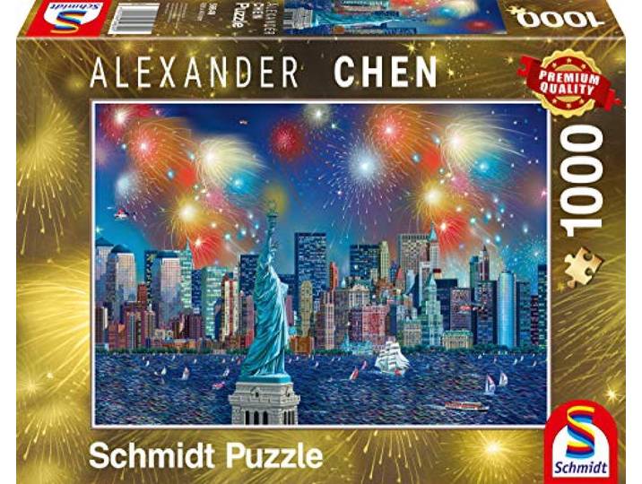 Schmidt Spiele Alexander Chen, 59649, vrijheidsbeeld met vuurwerk, puzzel van 1000 stukjes, kleurrijk