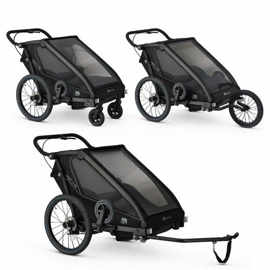 Deryan Fahrradanhänger V3 - Kinderfahrradanhänger für 2 Kinder - Kinderwagen - Schwarz