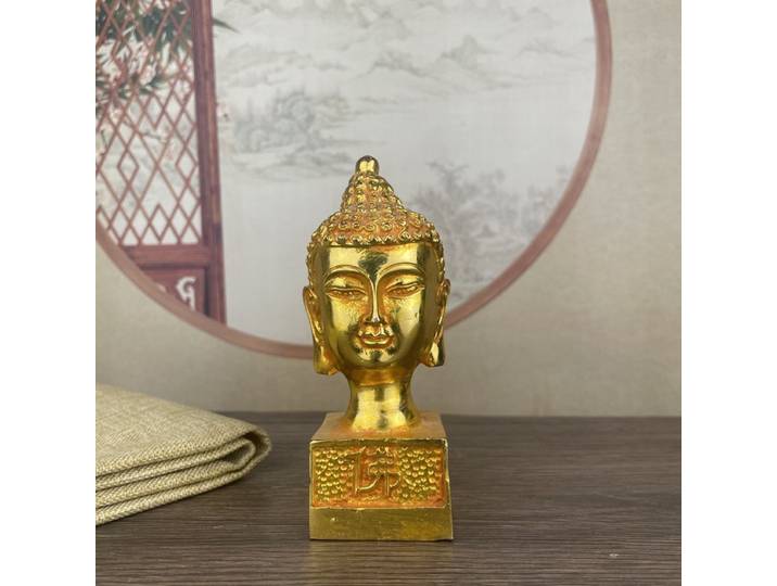Tête de bouddha dorée, ornement de sceau, tête de bouddha Tathagata, Statue de salon, décoration de bureau pour la maison, ornement artisanal