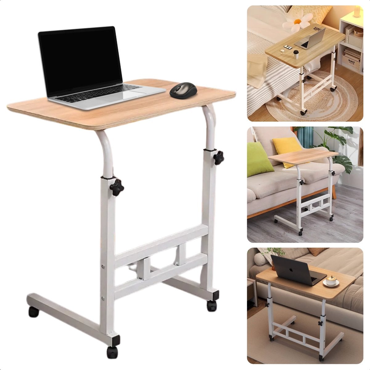 Cheqo Verrijdbare Laptoptafel - Verstelbaar Bureau met Zwenkwielen