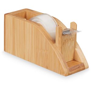 Relaxdays Klebebandabroller 10024619 Bambus, braun, Tischabroller für Klebeband 25mm x 33m