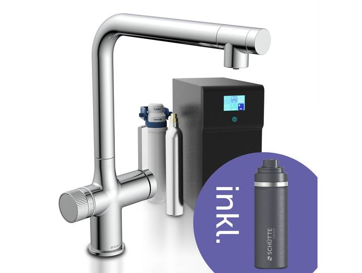 Küchenarmatur SCHÜTTE AQUADUCT Sprudelwasser-Spültischarmatur , silber (chrom), B:5cm H:34cm T:29cm Ø:5cm, Messing, Armaturen, mit Kühlsystem, Filter, Filterkopf und handelsüblicher CO2-Kartusche
