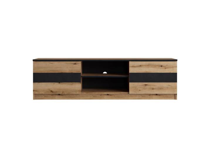 Meuble TV L.150cm BERLIOZ imitation chêne et noir
