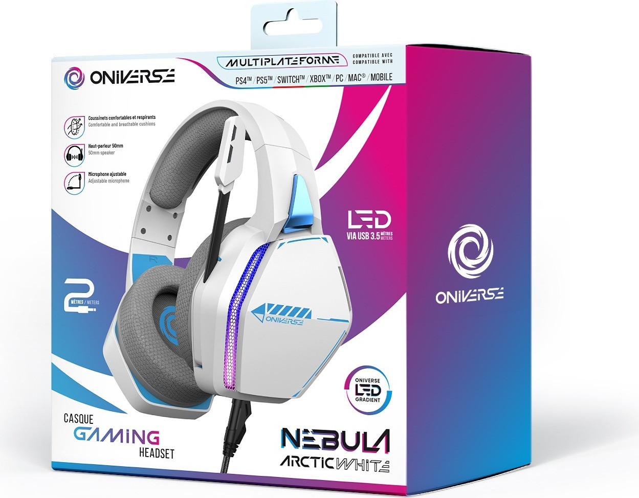 Oniverse Nebula Gaming Hoofdtelefoon met Microfoon, Wit, 20 - 20000 Hz