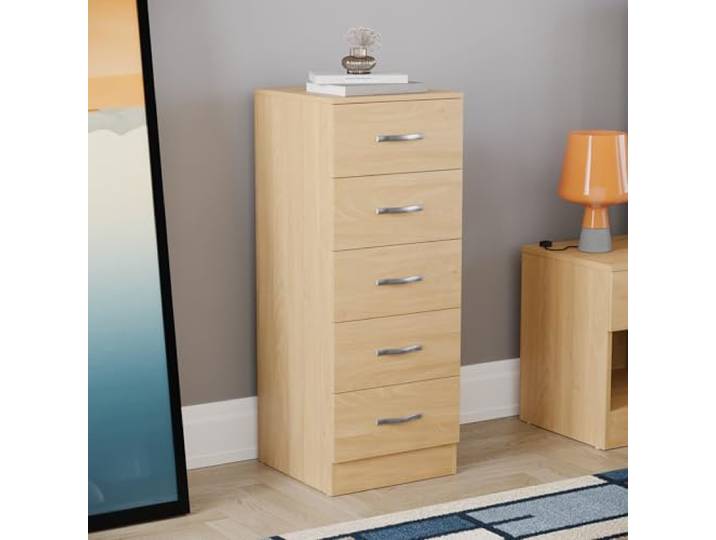 Vida Designs schmale Kommode mit 5 Schubladen, hohe Schlafzimmer-Aufbewahrungseinheit, Schiebeschubladen, Schlafzimmermöbel (Kiefer)