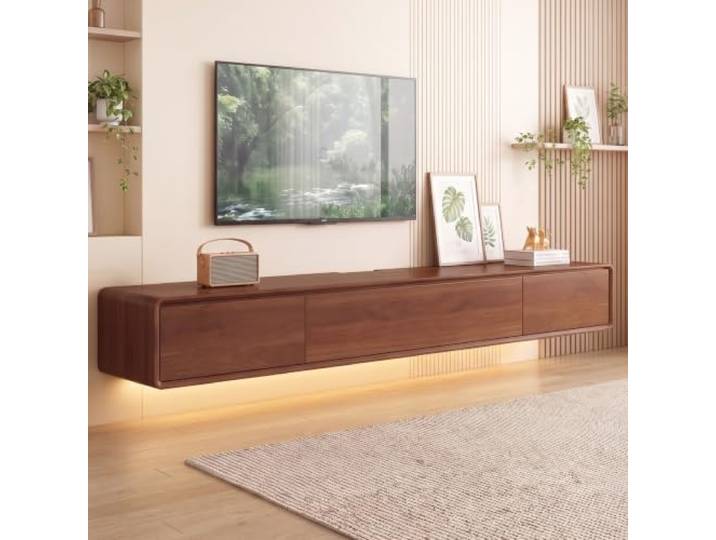 NOYHHAV Massivholz TV Lowboard TV Schrank Lowboard Hängend,Fernsehschrank mit LED Für Das Wohnzimmer Und Schlafzimmer Und Hotel Nussbaum 180CM