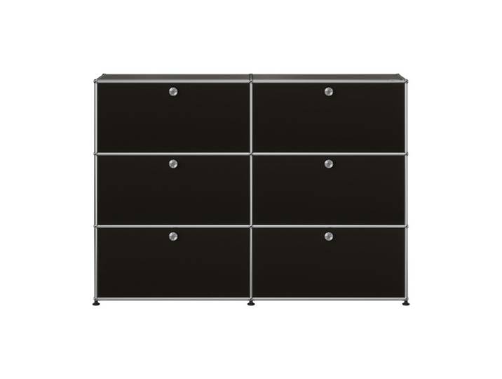 USM Haller Kommode 2-fach breit 6 Klapptüren schwarz ohne Schloss graphitschwarz 153x109x38 cm