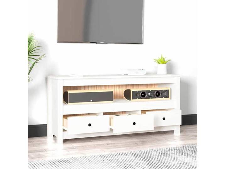 Blanc Buffet & bahut contemporain，Meuble TV Blanc 114x35x52 cm Bois de pin massif FR&4227