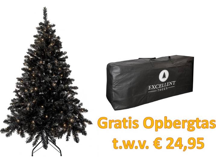 Excellent Trees® Kerstboom Stavanger Black 180 cm Zwarte Kerstboom met Verlichting - nu met Opbergtas t.w.v. € 27.50