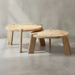 KADIMA DESIGN 2er Set Couchtische HELEN: Mango Massivholz, unterschiedliche Größen, Messing Zierstreifen, handgefertigt, max. 8 kg Belastung.