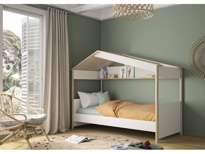 Kinderbett GAMI HAUSBETT , beige (kastanie natur nachbildung, weiß, kastanie natur nachbildung, weiß, kastanie natur nachbildung, weiß), B:104,2cm H:165cm L:212cm, Betten, Kinderbett