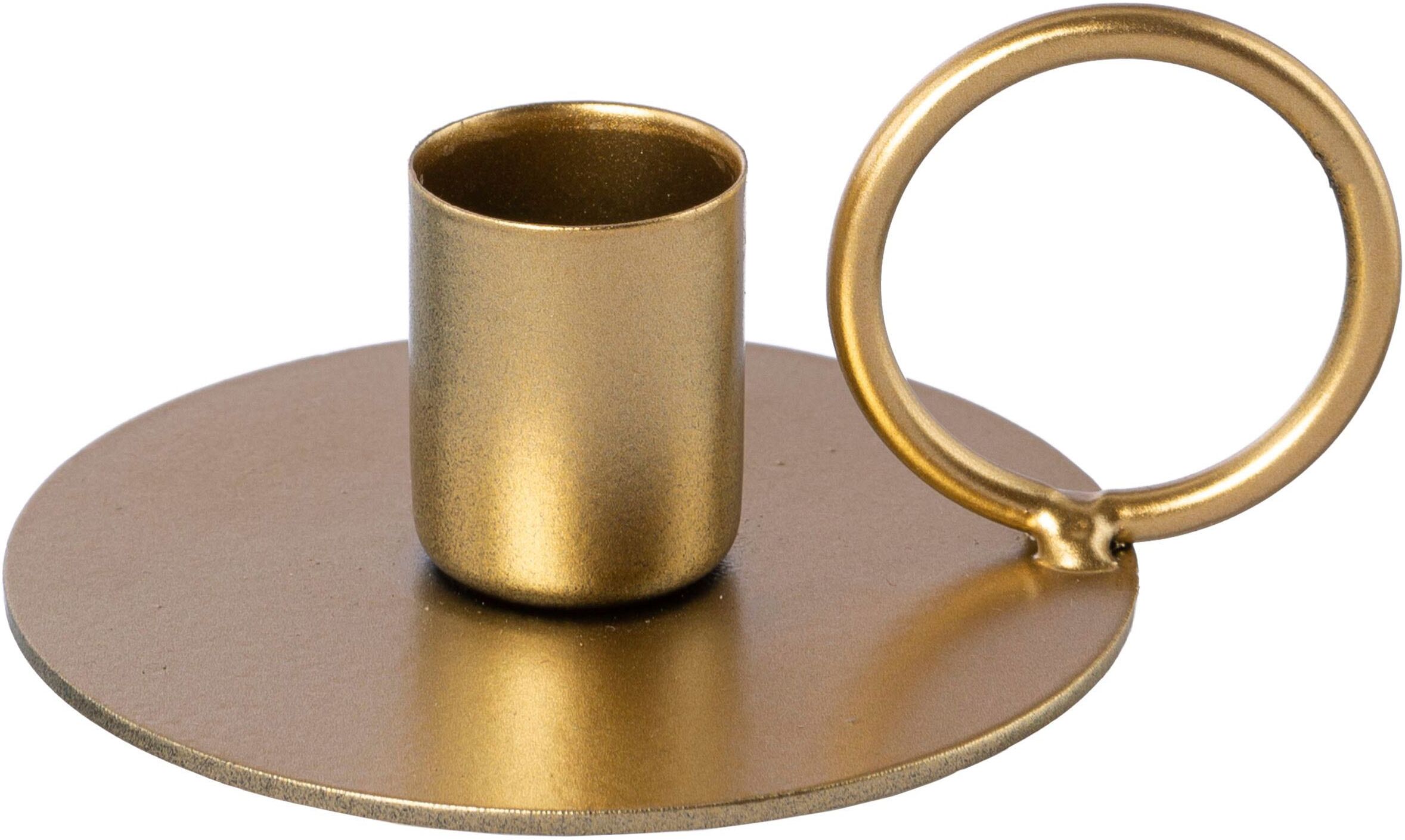 Kerzenhalter OTTO HOME "Stabkerzenhalter Adaliz", gold (goldfarben), B:10cm H:4cm T:8cm, Metall, Kerzenhalter, Kerzenhalter, aus Metall, mit dekorativem Henkel