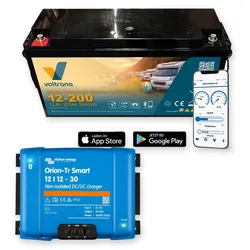 Voltrana Ladebooster-Set 12,8V 200Ah Lithium LiFePO4 Batterie mit Victron Orion-Tr Smart 12/12-30A