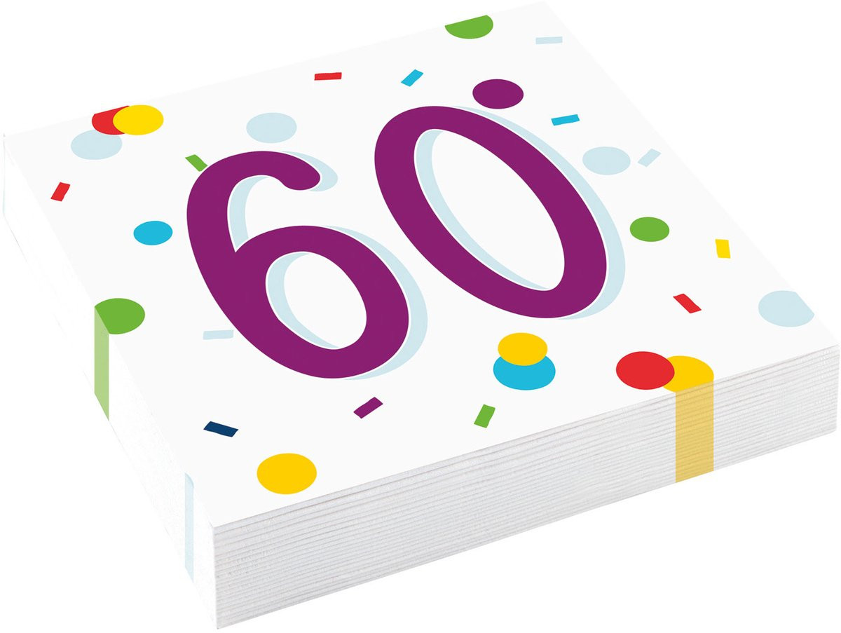 Amscan Confetti Servetten 60e Verjaardag - 20 stuks - 33 x 33 cm