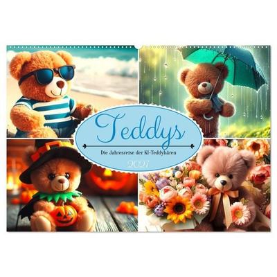 Teddys - Die Jahresreise der KI-Teddybären (Wandkalender 2027 DIN A2 quer), CALVENDO Monatskalender