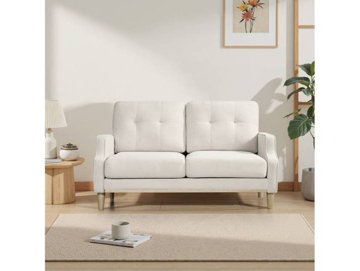 canapé fauteuil salon avec port USB accoudoirs design bois tissu beige pour petit appartement chambre EVRYAE