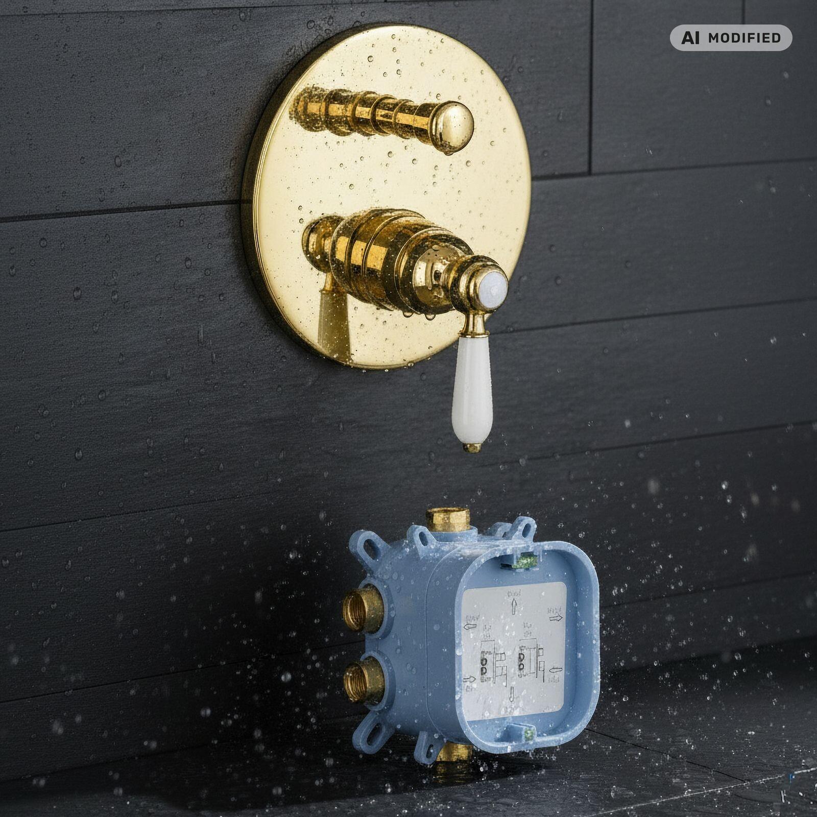 PaulGurkes Gold Unterputzarmatur 2-Wege Einhandmischer mit Montagebox Retro