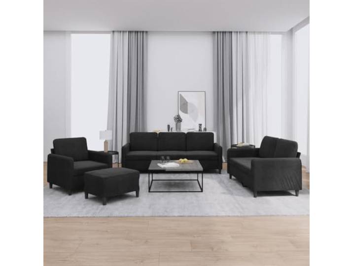HEFZGDB 4-TLG. Sofagarnitur Schwarz Samt mit robustem Metallgestell und gepolsterten Sitzflächen für Wohnzimmer Komfort Sofa Set