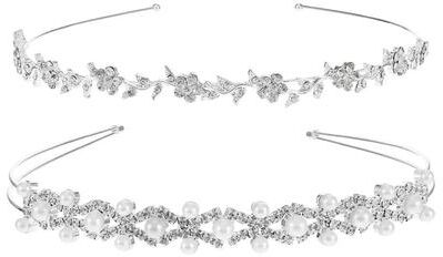 Fusion Finds Elegant Bridal Headband Rhinestone & Pearl Headband Double Band Hair Accessory For Weddings & Parties light Gray