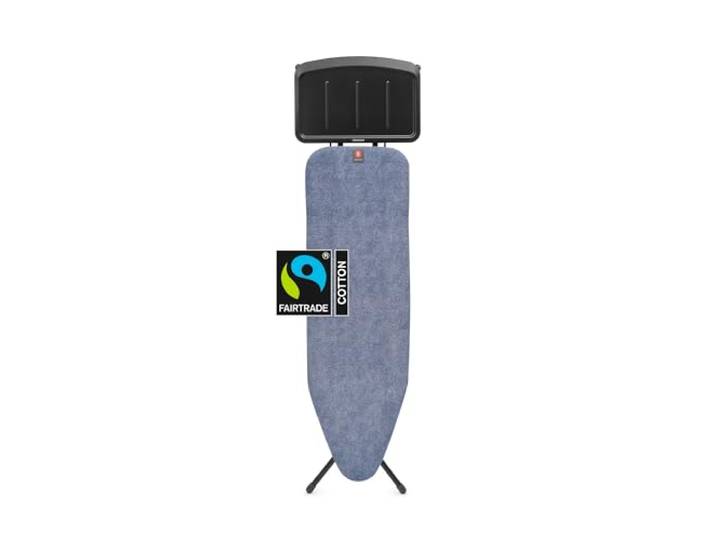 Brabantia - Bügelbrett B - für Dampferzeuger - Extra großer Metallständer - Höhenverstellbar - Solider Vierfußrahmen - Leicht versetzbar - Geräte bis zu 40 x 22 cm - Denim Blue- 124 x 38 cm