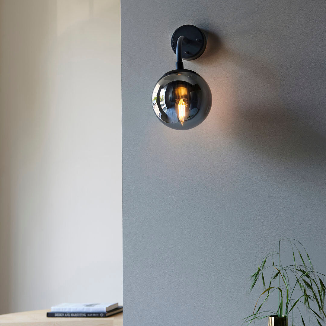 Canora Grey Cadel Nickel Armed Sconce Mirrored;Matt Black;Smoked Mirror Glass;Mattes Schwarz;Rauchglas 29cm H X 15cm W X 20cm D