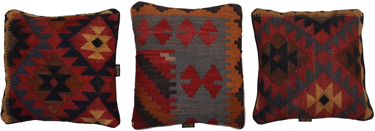 Antieke Kilim Kussenhoes met Grafisch Ethnic Design, Multicolour, Wol, 45 x 45 cm