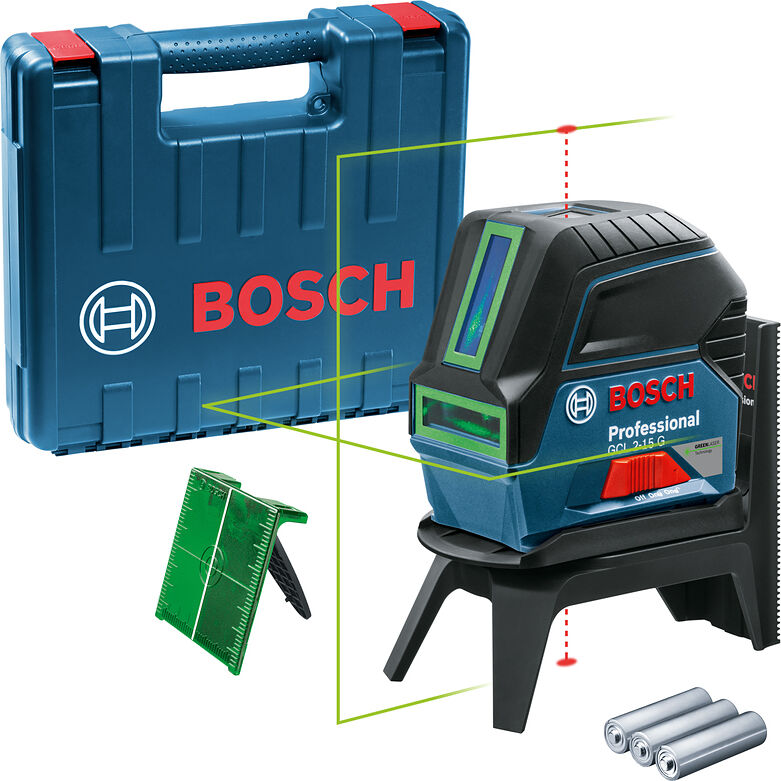 Laser points et lignes GCL 2-15 G Professional + 3 piles 1,5 V + coffret BOSCH 0601066J00