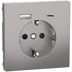 Merten MEG2367-6050 Schuko Steckdose mit USB Ladegerät, Nickelmetallic, System Design MEG23676050