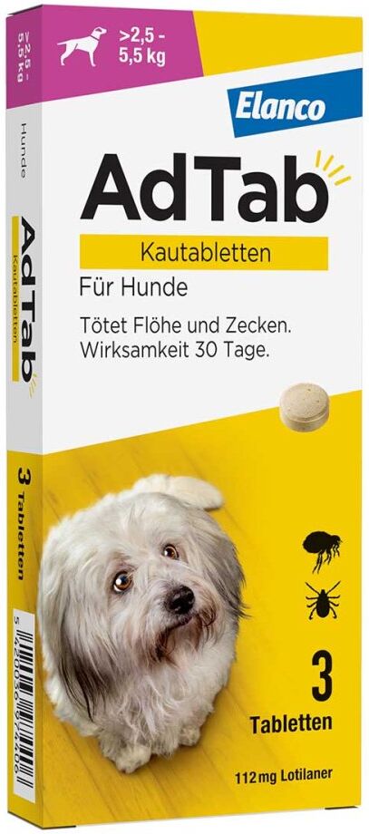 AdTab Hund 2,5 - 5,5 kg Kautablette gegen Zecken und Flöhe