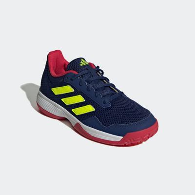 Tennisschuh ADIDAS PERFORMANCE "GAMESPEC KIDS", Mädchen, Gr. 38, blau (dunkelblau, lucid lemon, ftwr weiß), Synthetik, Textil, Schuhe, für Hartcourt, All-Court