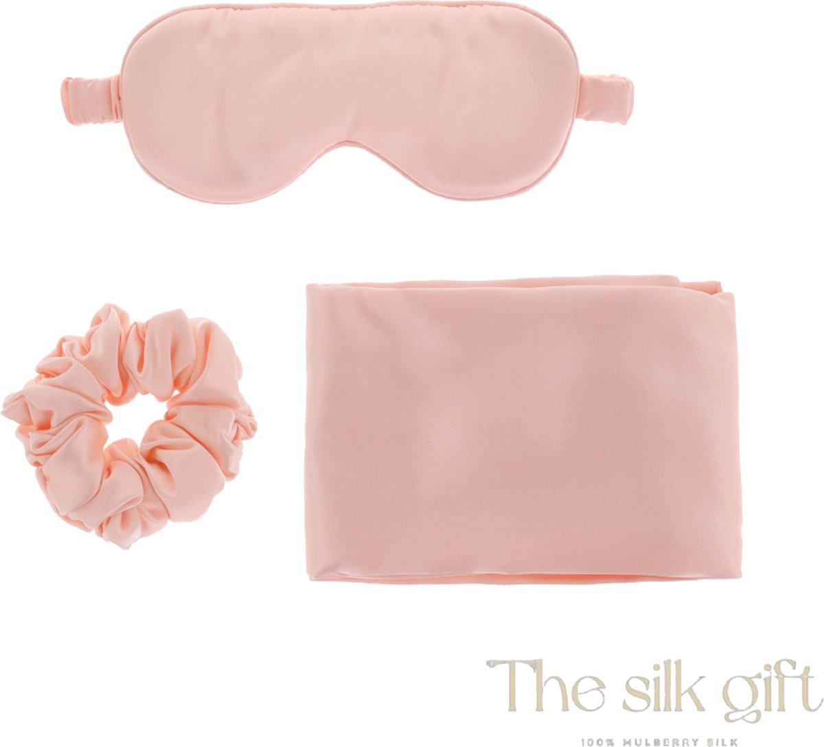 The Silk Gift - 100% Moerbei Zijden Slaapkit - Roze - Kussensloop, Oogmasker & Scrunchie - Hypoallergeen en Anti-rimpel