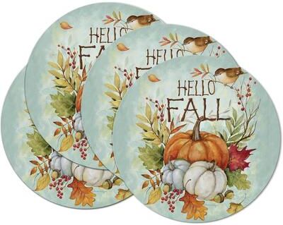 CounterArt Harvest Blessings 4 Pack Round Reversible Easy Care Flexible Plastic Placemats Made in The USA Reversible Flexible, Wipes Clean