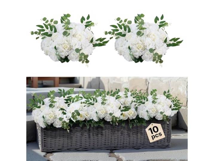 VEVOR Boules de Fleurs Artificielles\, Lot de 10\, 45 cm\, Compositions de Roses Blanches Artificielles\, Fausses Fleurs Décoratives pour Centres de Table\, Mariages\, Saint-Valentin\, Décoration d'Intérieur