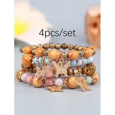 Vintage-Stil Kugel Modisch Personalisiert Holz Armband Schmuck Lichtmischung / Gelb / Armeegrün Für Festtage