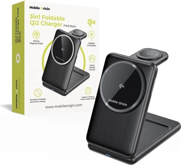 Mobile Origin 3in1 Foldable Qi2 Charger PW8 Black
