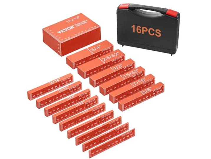 VEVOR Blocs de configuration pour outils travail du bois\, 16PCS\, blocs jauge hauteur précision\, marquages ​​de taille et étui de rangement\, en aluminium pour accessoires de toupie et de scie à table